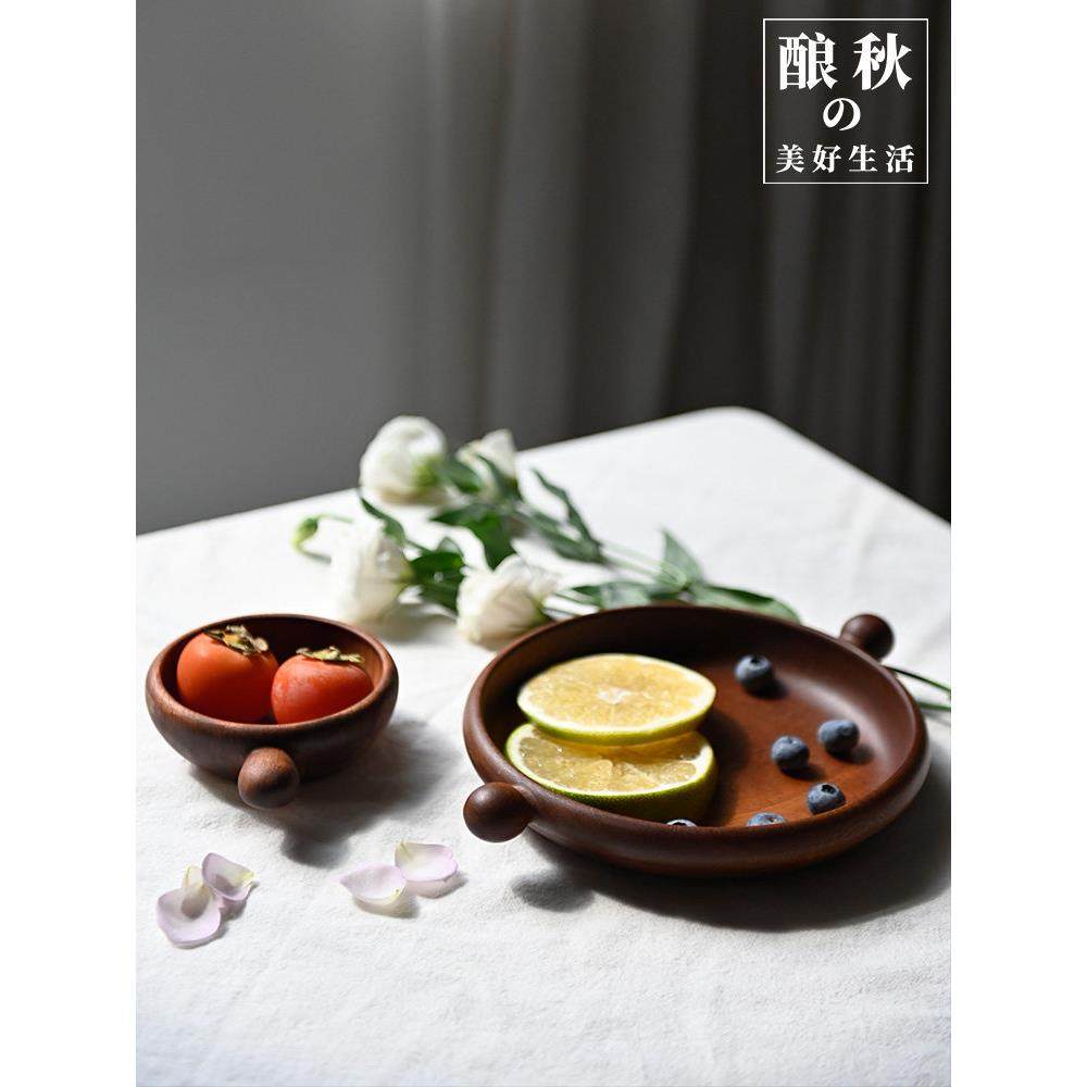 酿秋的美好生活双耳大木盘日式家用果盘中式茶盘圆形实木北欧餐盘,餐饮具,盘,淘宝优惠券,粉丝福利购,淘宝优惠卷