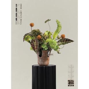 饰软装 酒店会所样板间桌面高端装 现代琉璃花器花艺摆件 墨色林莽