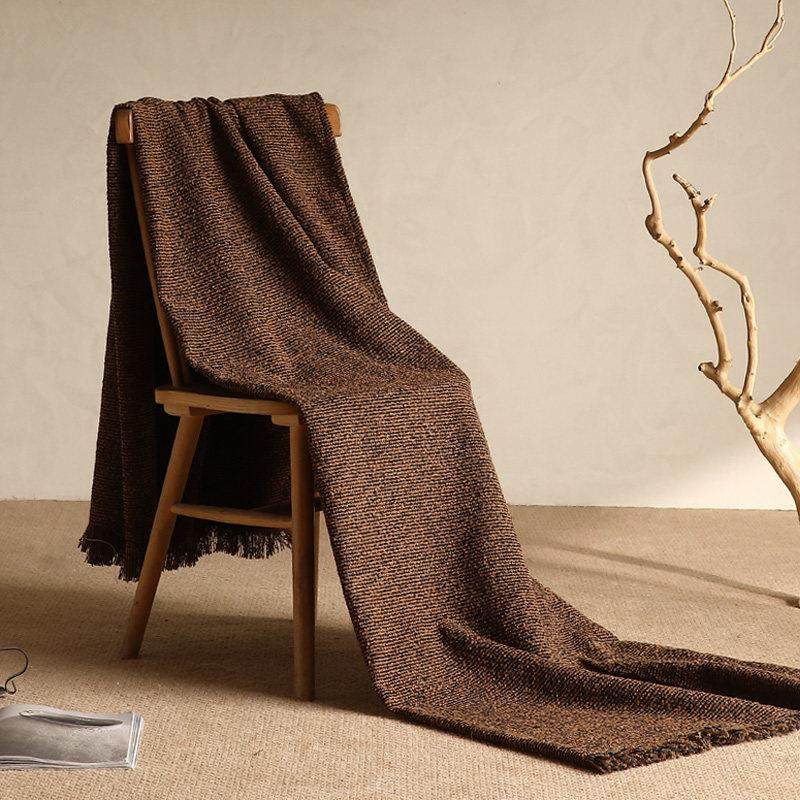 酒店民宿专用咖色搭巾床旗样板间床尾巾侘寂风中古现代流苏沙发毯,床上用品,休闲毯/毛毯/绒毯,淘宝优惠券,粉丝福利购,淘宝优惠卷