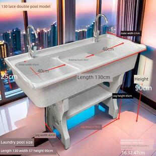 室外阳台搓板拖把庭院池双池水池石英石洗衣池家用带一体洗衣盆