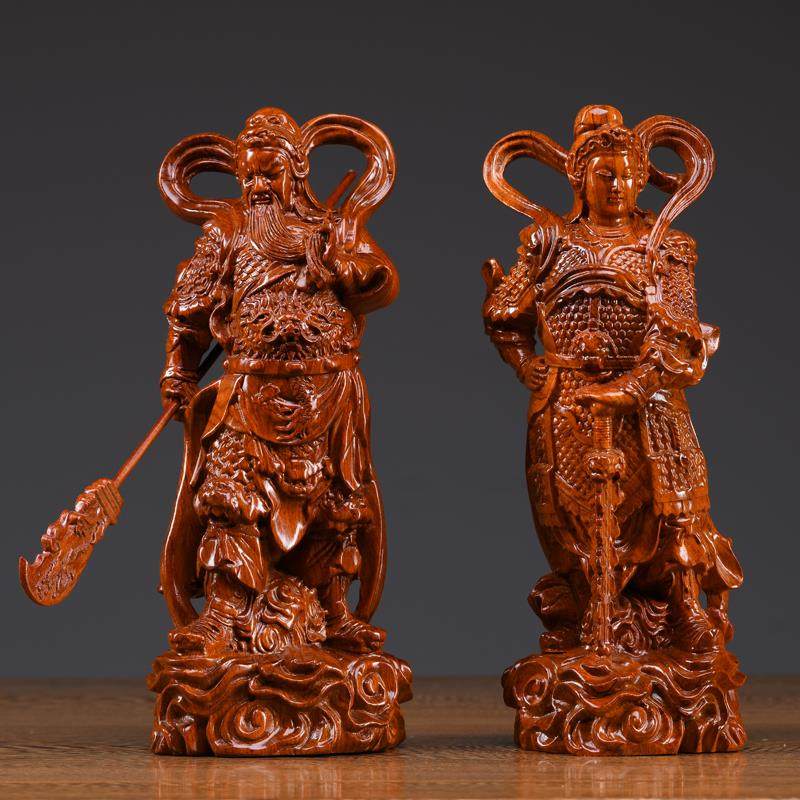 木雕伽蓝韦陀菩萨护法佛像摆件实木菩萨花梨木家居饰品工艺品黑檀