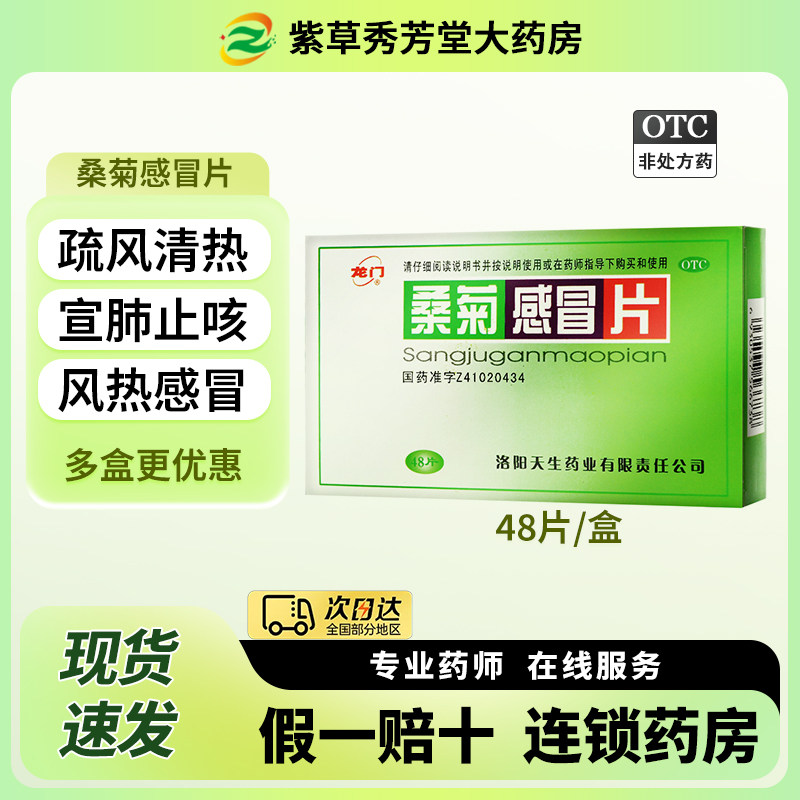 龙门桑菊感冒片48片用于疏风清热宣肺止咳口干头痛风热感冒咽痛
