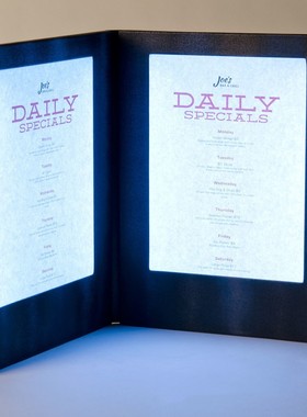 酒店餐厅A4规格发光菜单本 酒吧KTV发光酒水单 发光菜谱 LED MENU