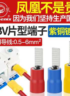凤凰DBV片型接线端子铜接头快速对插片接插针冷压绝缘接头国标