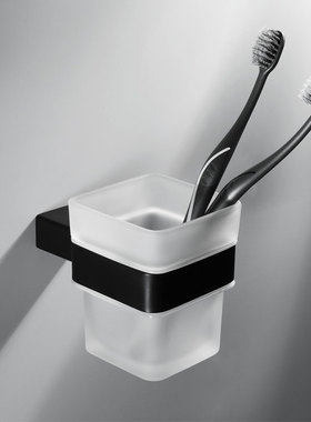 HIDEEP浴室挂件壁挂304不锈钢黑色单杯架玻璃单杯HI08044