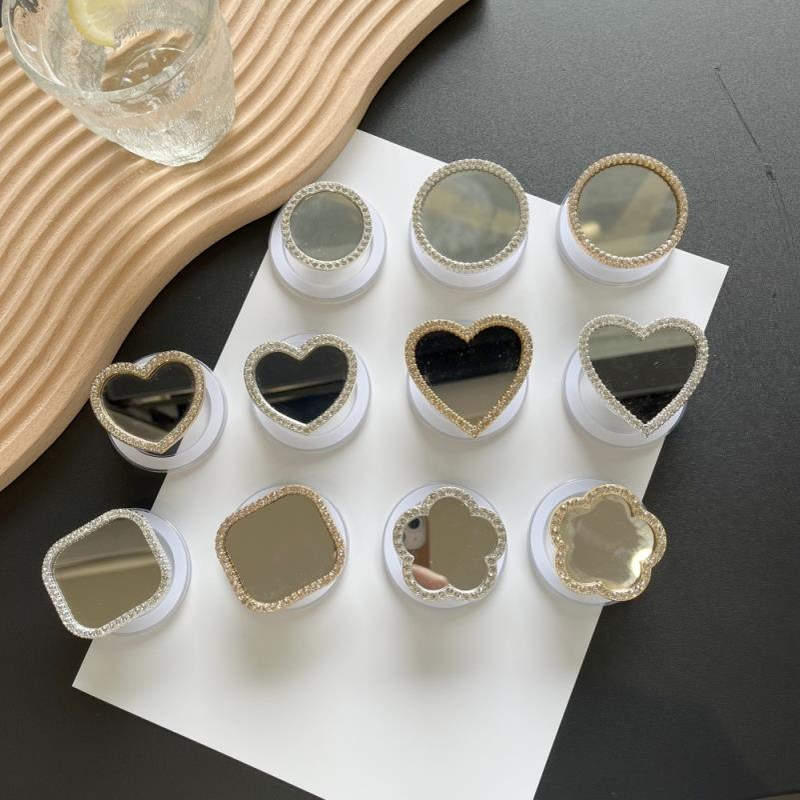 水钻玻璃镜子高级感手机气囊支架背贴爱心花朵方块补妆镜随身便携