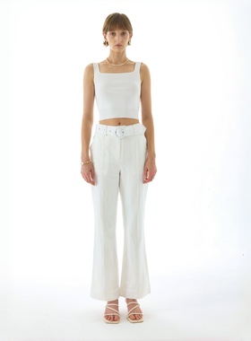 we are kindredJOSEPHINE 白色亚麻人丝腰带修身直筒长裤
