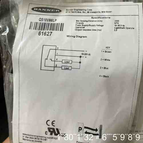 Banner 邦纳 61627 QS18VN6LP-镜反射式
