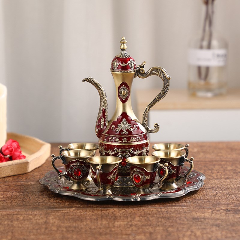 轻奢复古小欧式酒具 红宝石镶嵌合金酒具套装 酒店宴会酒壶酒杯
