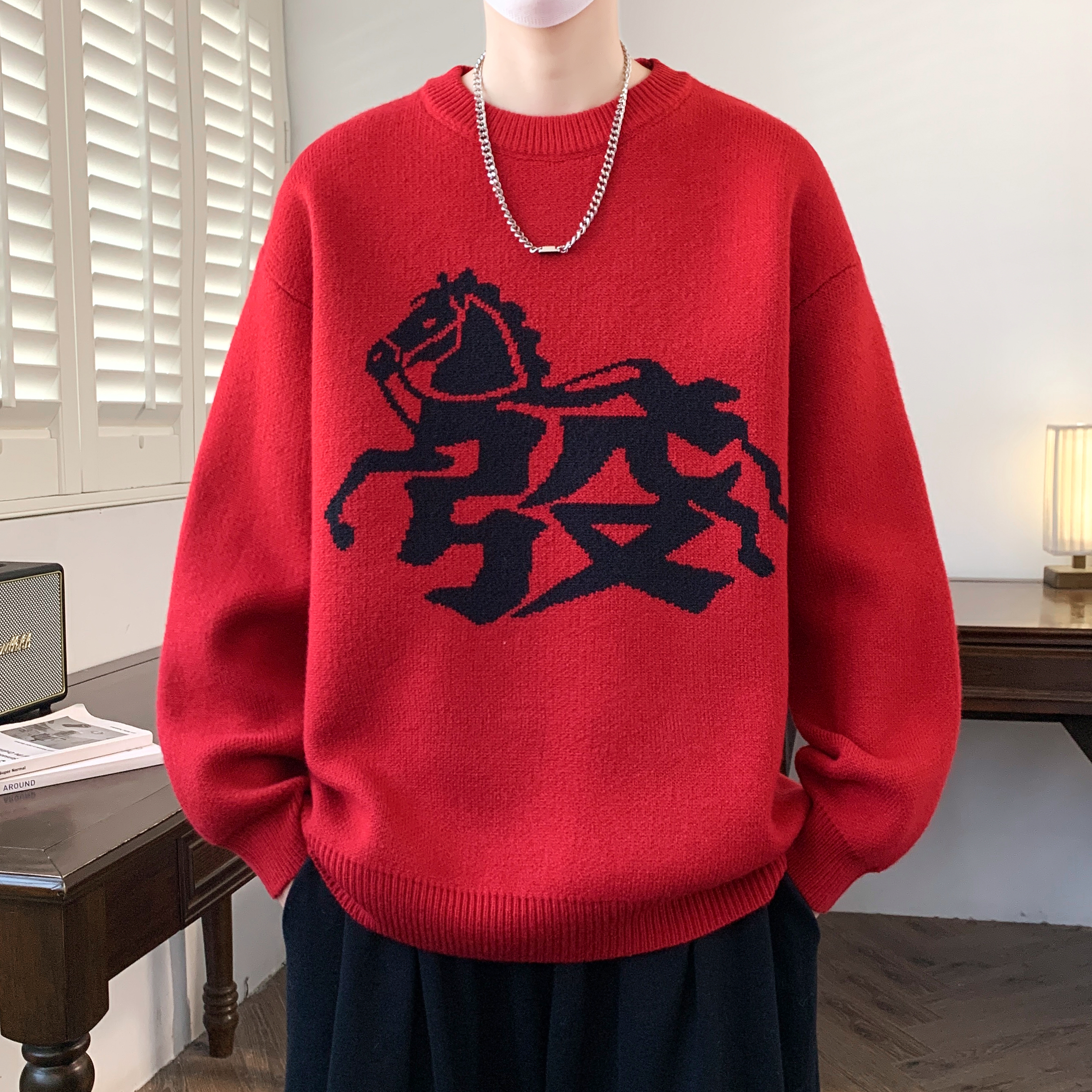 红色本命年毛衣男款冬季加厚