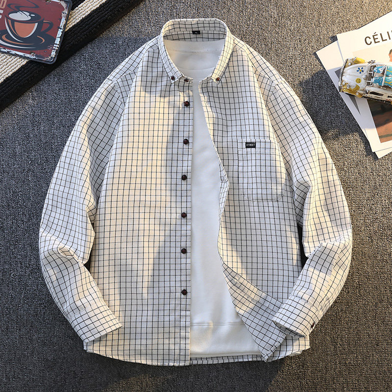 2025秋季新款格子衬衫男长袖春秋款宽松休闲米格衬衣潮流百搭上衣,男装,衬衫,淘宝优惠券,粉丝福利购,淘宝优惠卷