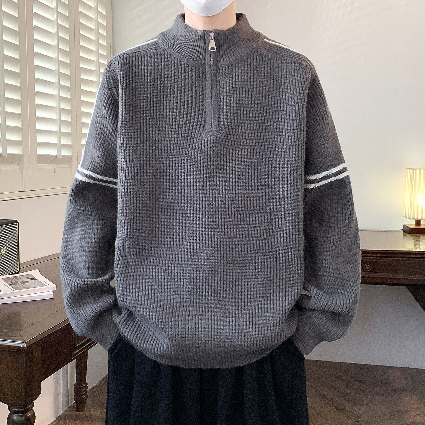 青少年半拉链高领毛衣男款冬季痞帅风针织衫初中高中男生内搭冬装,男装,针织衫/毛衣,淘宝优惠券,粉丝福利购,淘宝优惠卷