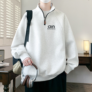 2026年春秋半高领卫衣男款青少年初高中学生酷帅立领上衣内搭长袖
