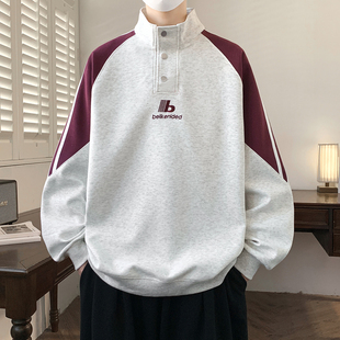 半高领卫衣男款青少年酷帅春秋长袖初高中立领内搭上衣男生打底衫