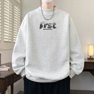 半高领卫衣男款青少年冬季加绒加厚初高中学生酷帅上衣内搭打底衫