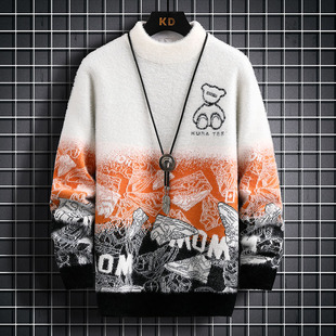 秋冬季加绒加厚毛衣男青少年初中高中学生保暖线衣仿水貂绒打底衫