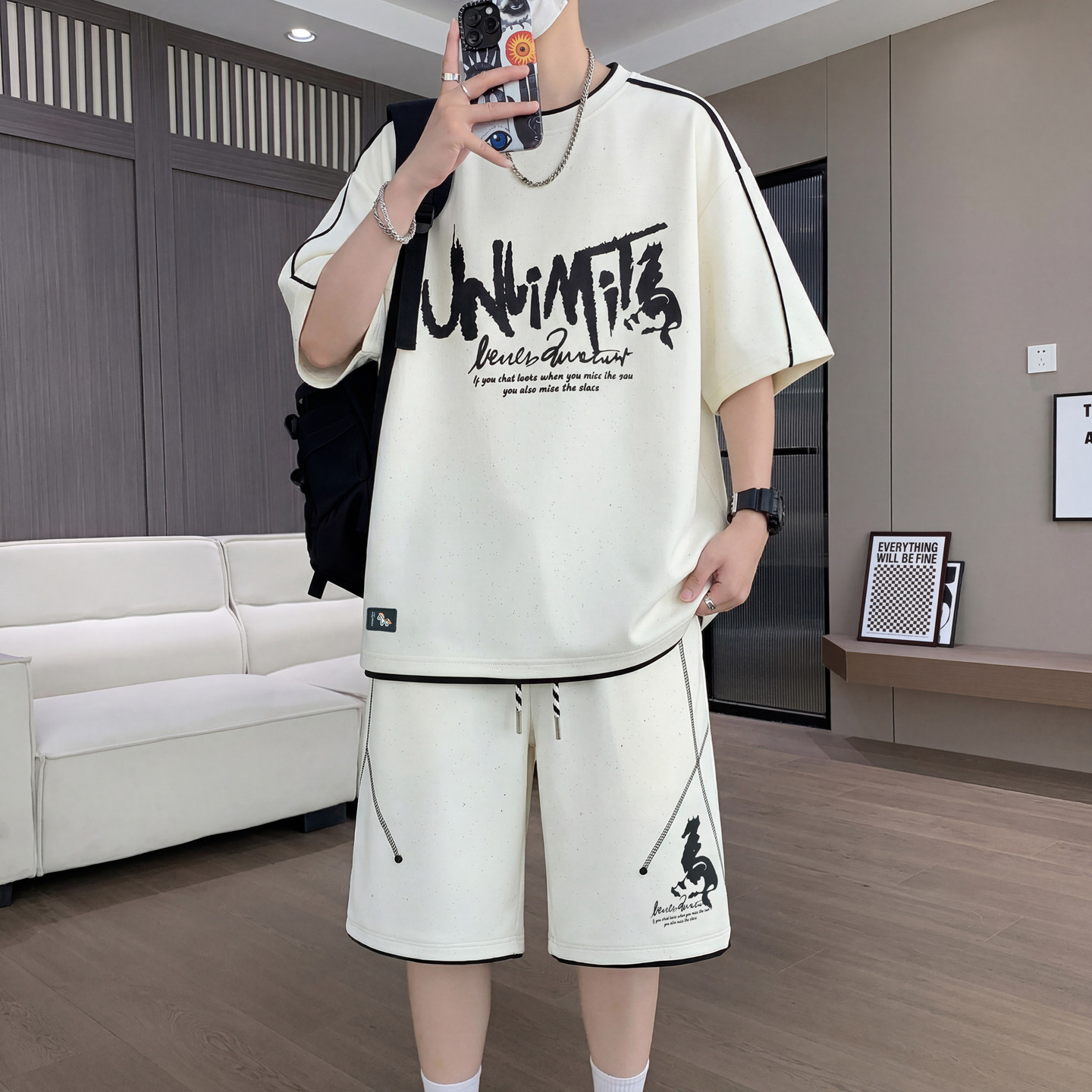 休闲运动套装男夏季短袖两件套青少年帅气字母印花套装