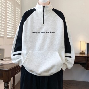 半高领加绒加厚卫衣男款青少年初中高中学生帅气上衣内搭保暖打底