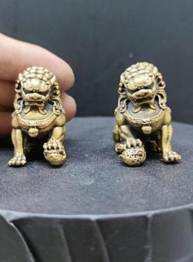 黄铜石狮子门墩一对小号家用看门镇宅家居铜狮子装饰品摆件风水