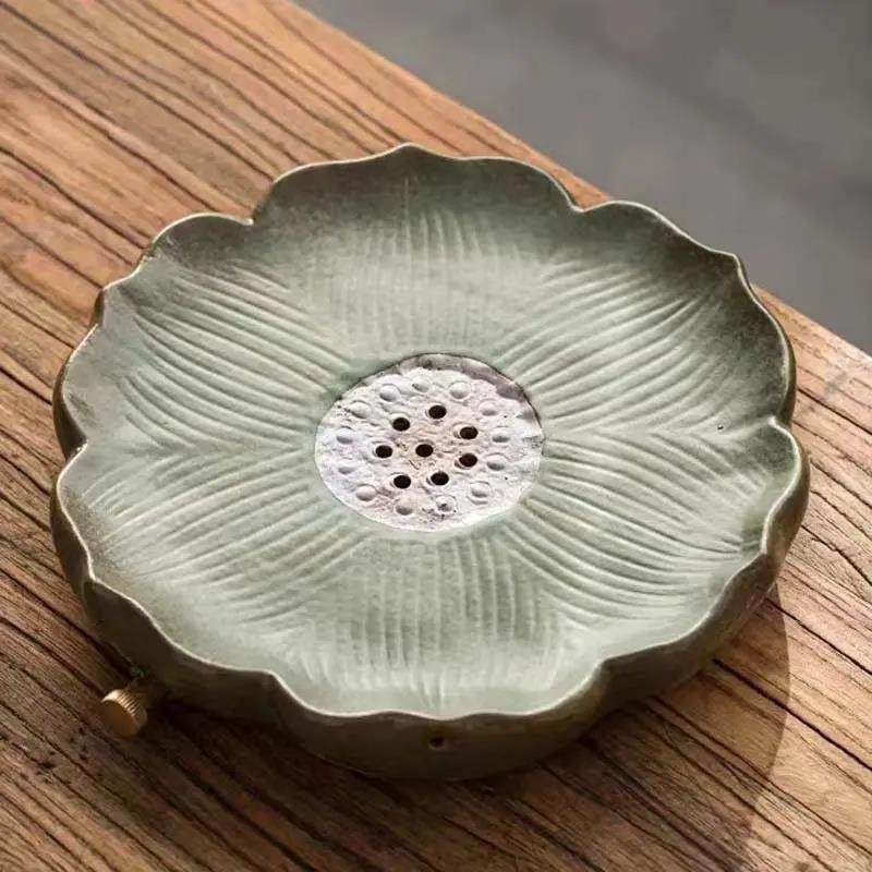 暖小瓷 青野莲蓬干泡盘 家用干泡小号茶盘 禅意陶瓷茶托壶承储水