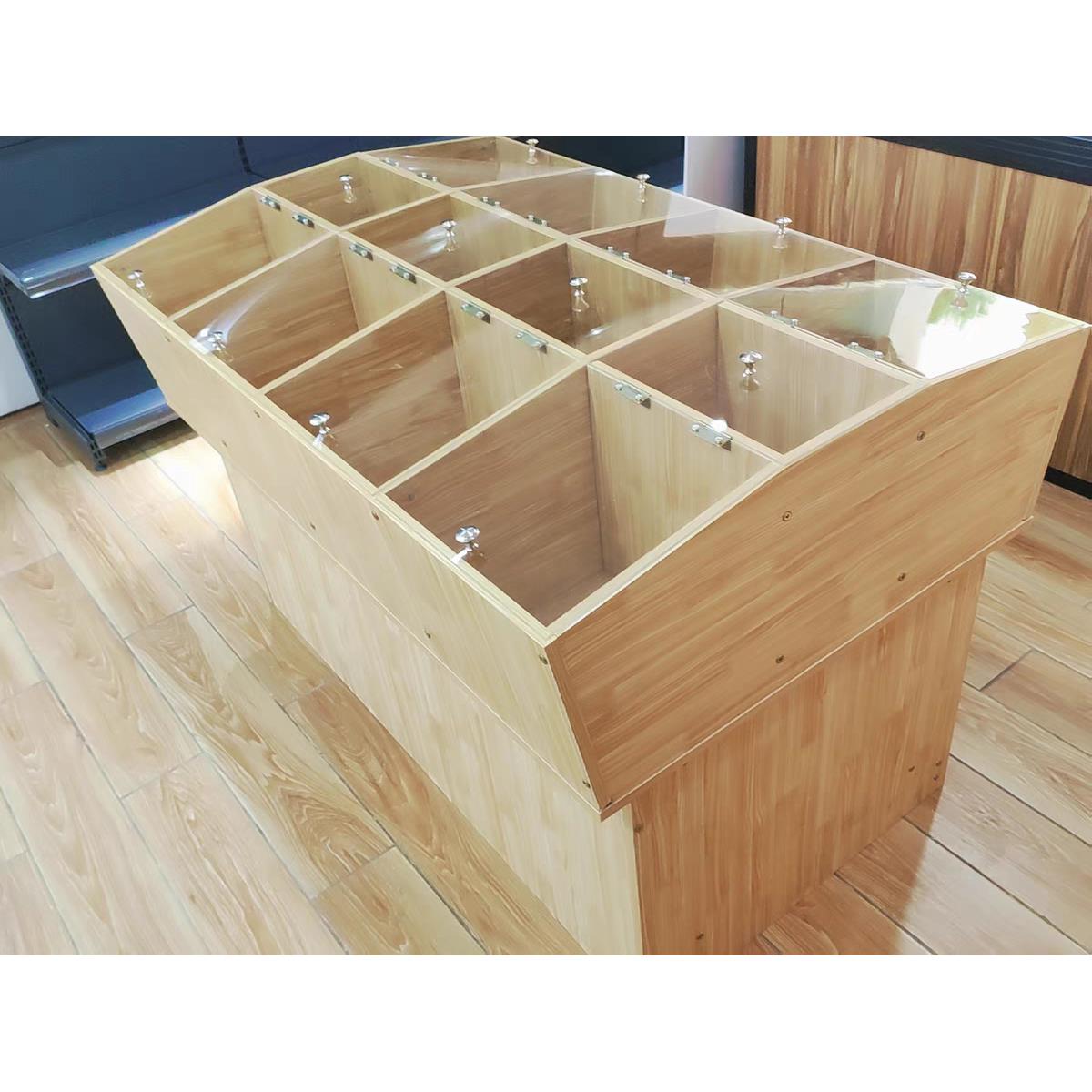 五谷杂粮干果展示柜超市木质货架米粮桶米斗零食粮食架子散装柜