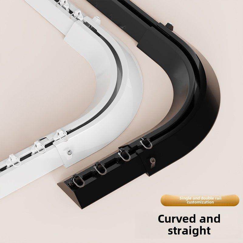 窗帘轨道侧装滑轨静音铝合金挂钩超薄内开窗隐形顶装免打孔窗帘杆