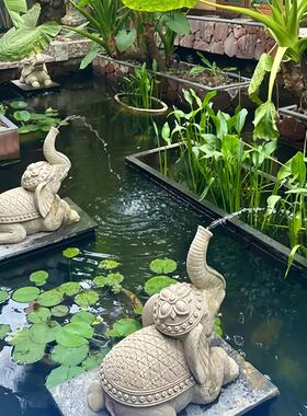 吉象招财玻璃钢动物摆件庭院花园景观摆设水池水景循环喷水装饰品