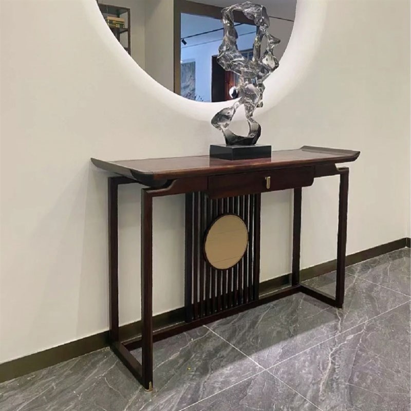 乌金木长条案桌门厅条案台门厅条案台实木玄关台乌金木玄关桌隔断图片