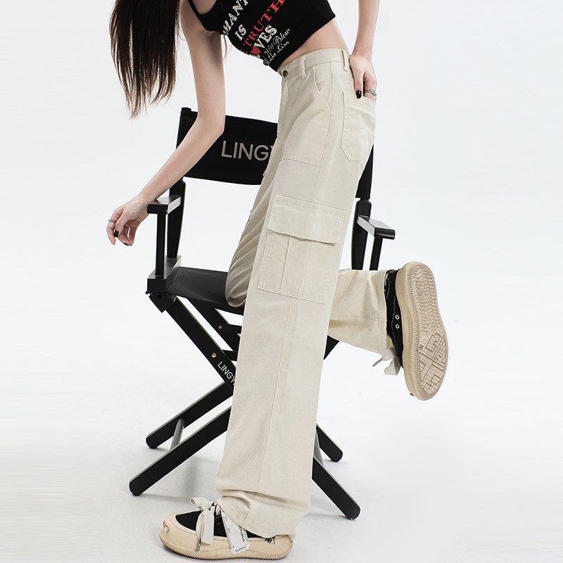 工装裤女款夏天季薄小个子美式休闲卡其高腰窄版梨形直筒长裤牛仔