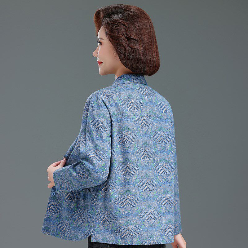 妈妈秋装纯棉宽松衬衫中老年女春秋款长袖上衣外穿休闲开衫老太太