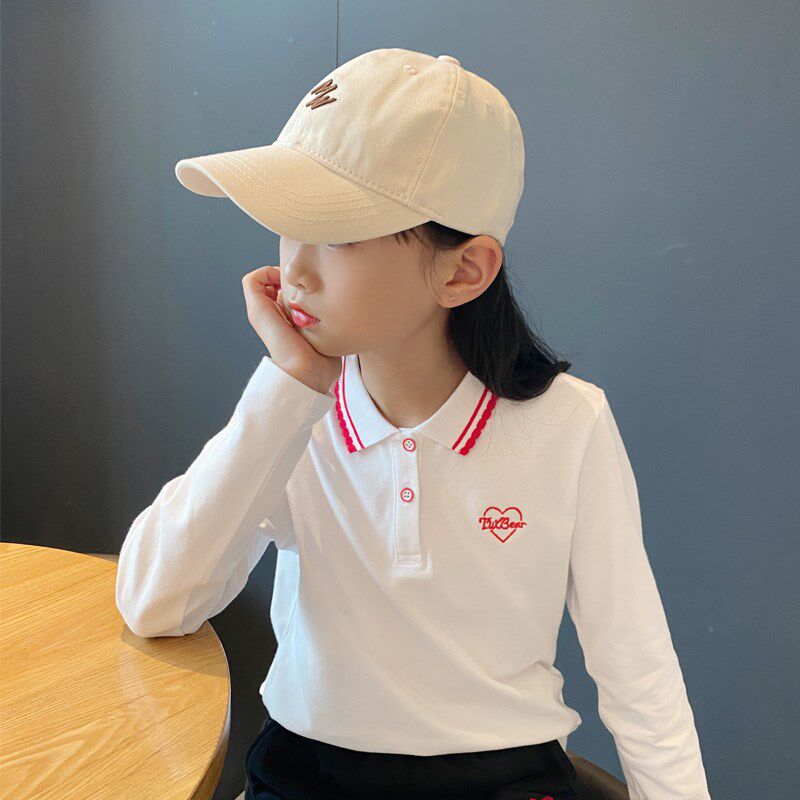 儿童长袖POLO衫女童长袖t恤白色打底衫春秋学院风翻领有领内搭