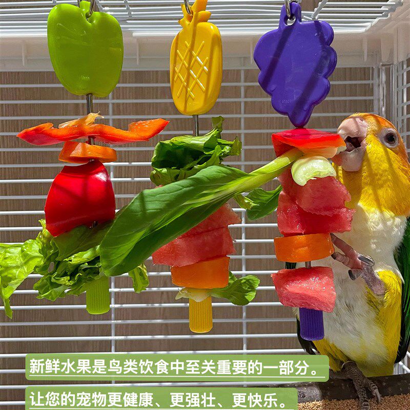 鹦鹉水果叉食盒挂钩鸟笼不锈钢蔬菜夹子玩具用品食物果蔬架食盆