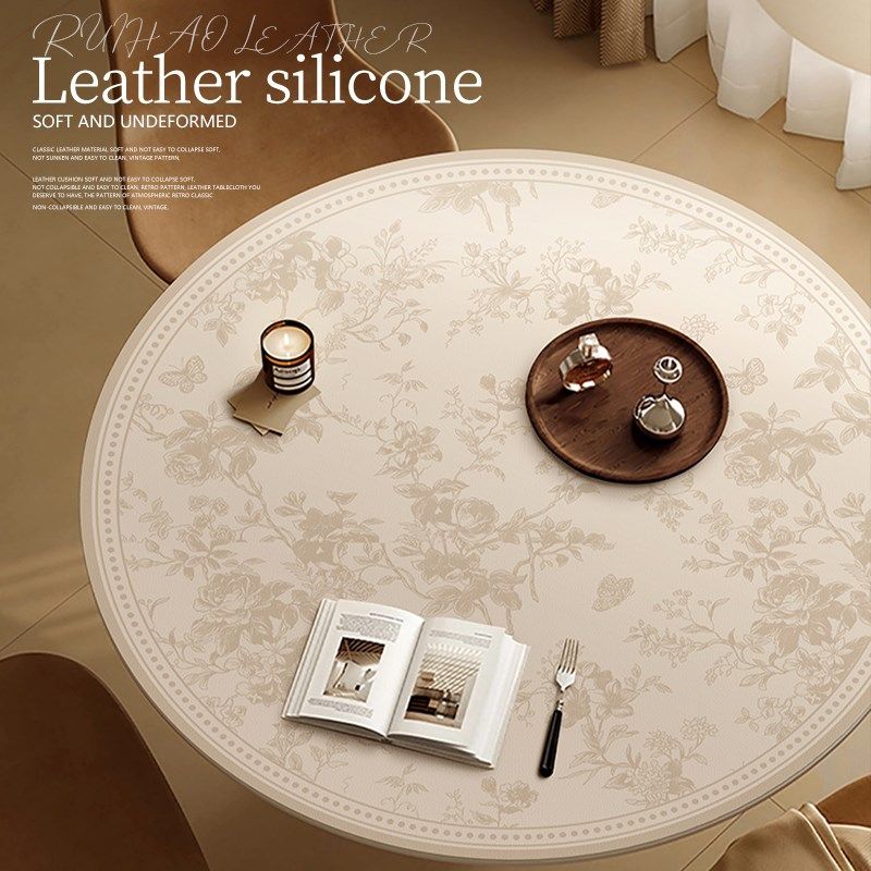 美式皮革桌布防水防油圆形餐桌垫防烫桌面垫高级感客厅茶几垫台布,居家布艺,桌布,淘宝优惠券,粉丝福利购,淘宝优惠卷