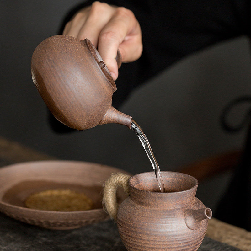 碌心粗陶绑绳茶壶 大号单壶  原矿陶瓷 大容量侧把壶 功夫泡茶器