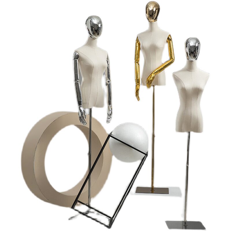 服装店模特展示架模特道具女半身假人台金色银色头带手橱窗展示架