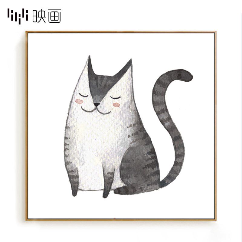 北欧风格猫咪画装饰动物装饰画寝室装饰挂画客厅餐厅正方形墙壁画