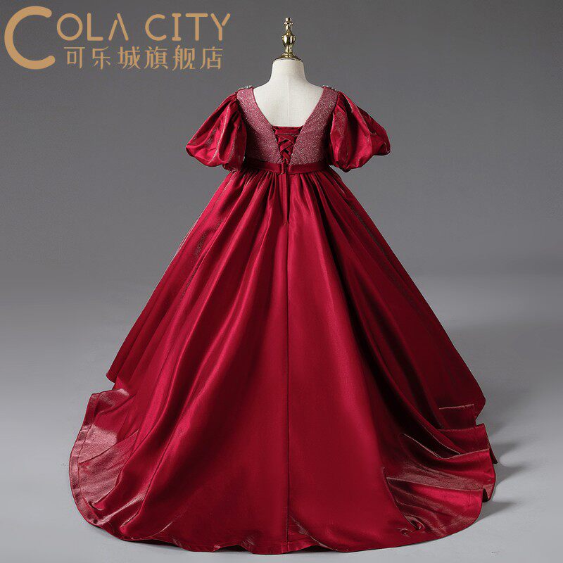 女童礼服红色公主裙高端儿童节日庆典生日宴晚礼走秀主持裙子冬季