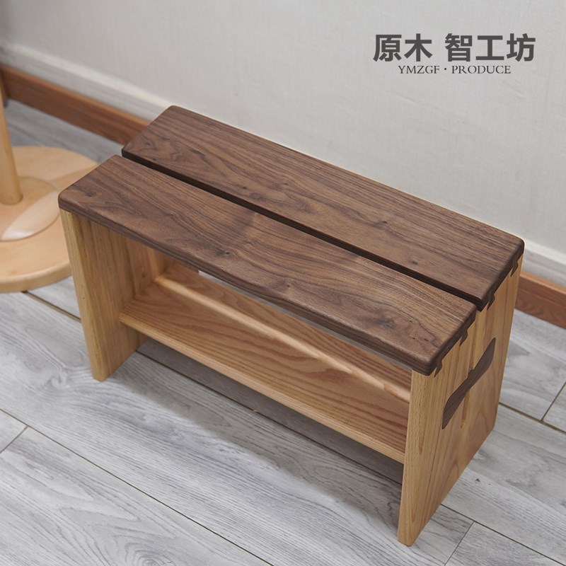 原木智工坊 燕尾换鞋凳黑胡桃小凳子门口穿鞋凳长条凳实木床尾凳
