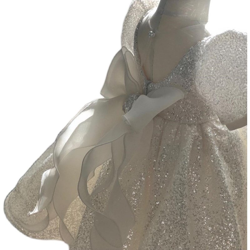 女童亮片宫廷波波袖公主裙女宝婴儿洋气周岁生日裙儿童演出礼服