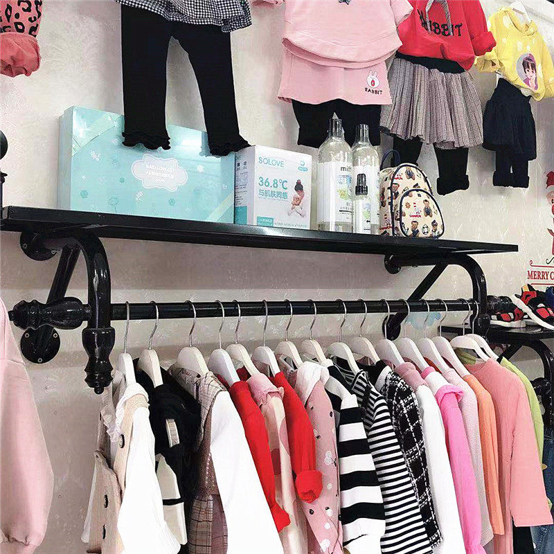 铁艺复古服装店展示架上墙童装货架女装店铺壁挂式衣服架子正侧挂