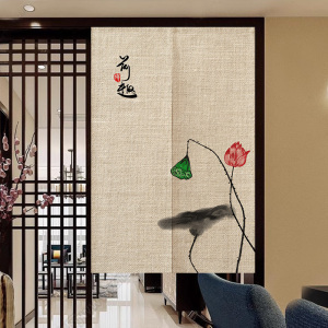 中式厨房门帘隔断帘卧室半帘遮挡布帘子免打孔卫生间厕所半截挂帘