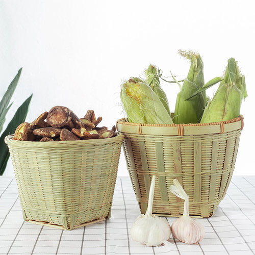 苏里竹编小箩筐竹制品圆形藤口竹篮子簸箕家用零食水果干果收纳筺