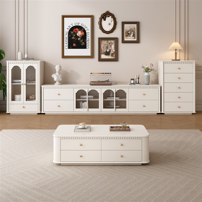 纯实木客厅法式复古落地电视柜茶几简约小户型家用美式高级感储物