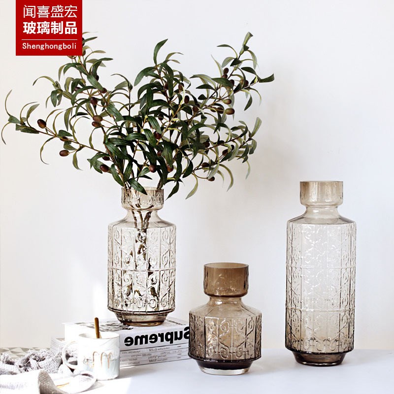 北欧马德里创意加厚小玻璃花瓶水培容器插花客厅茶几装饰摆件