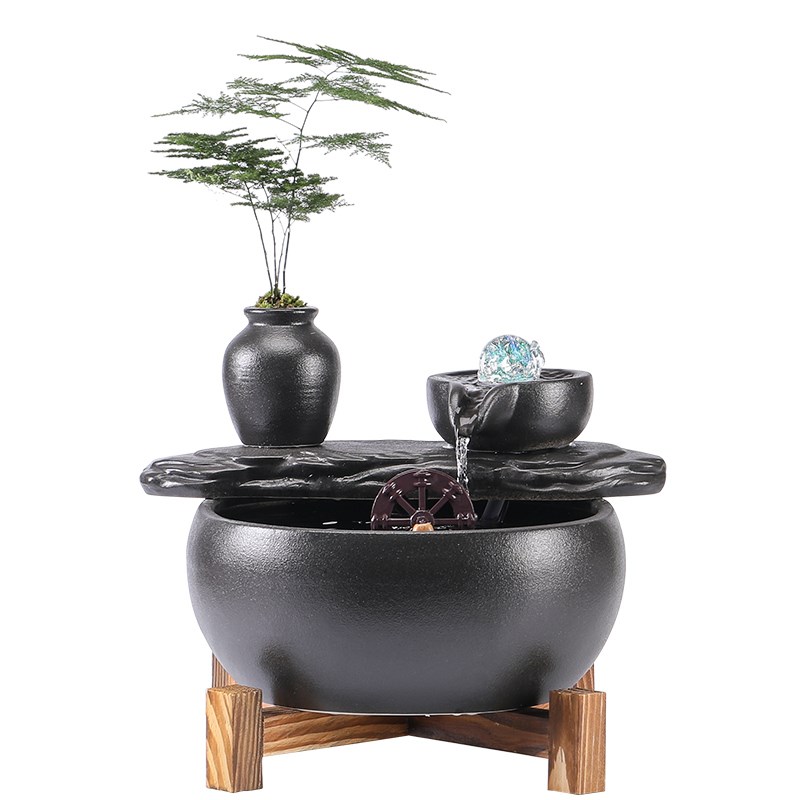新中式循环水生财创意水晶球招财摆件鱼缸小型家用桌面乔迁送礼品