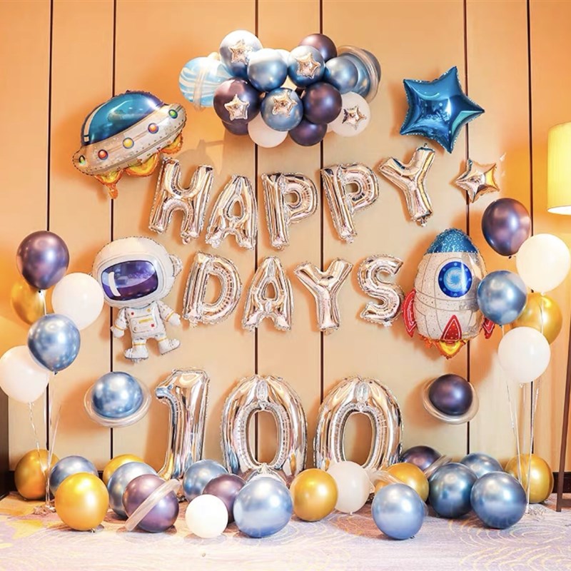 百天宴满月装饰生日儿童主题男孩女宝宝一周岁气球场景布置背景墙
