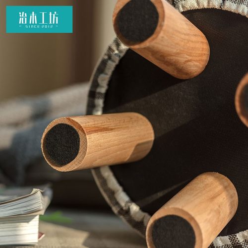 治木工坊北欧换鞋凳家用圆凳实木小板凳布艺脚蹬