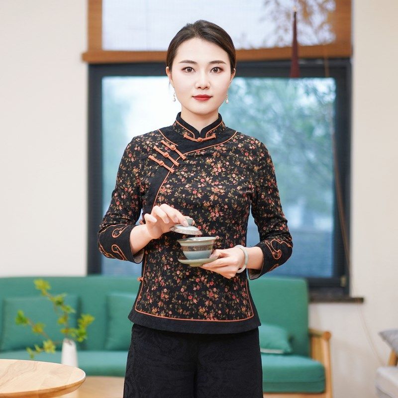 筠雅唐装女装中国风旗袍上衣2025新款复古时尚收腰显瘦茶服24J135,女装/女士精品,上衣,淘宝优惠券,粉丝福利购,淘宝优惠卷