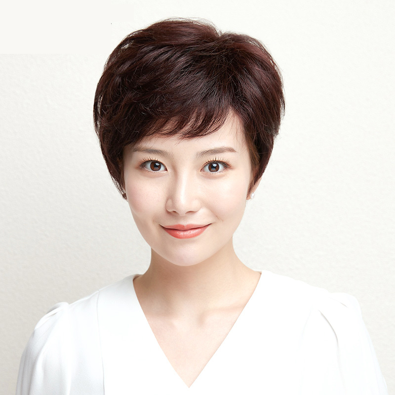 化疗后女士假发中老年妈妈短发真发全真人发蓬松透气卷发光头发型