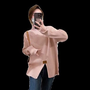 2024新款 内搭上衣 不规则针织衫 女慵懒开叉半高领毛衣冬配大衣
